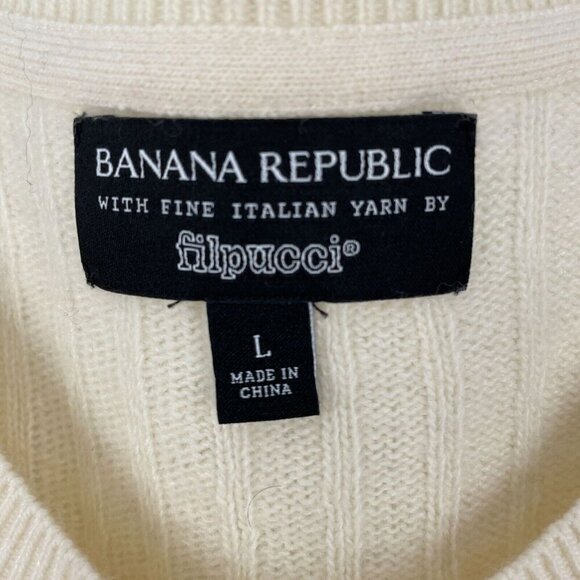 Banana Republic Italian Cashmere Blend Ribbed Pullover Crew Ivory Long Sleeve L - Picture 7 of 9